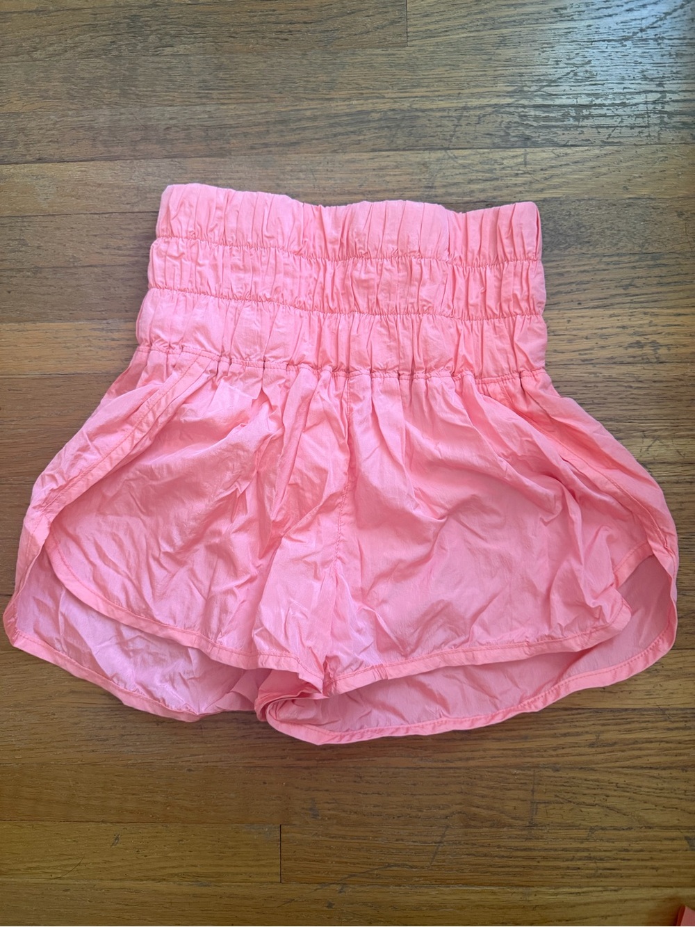 Free People Coral-Pink Smocked Waist Athletic Shorts